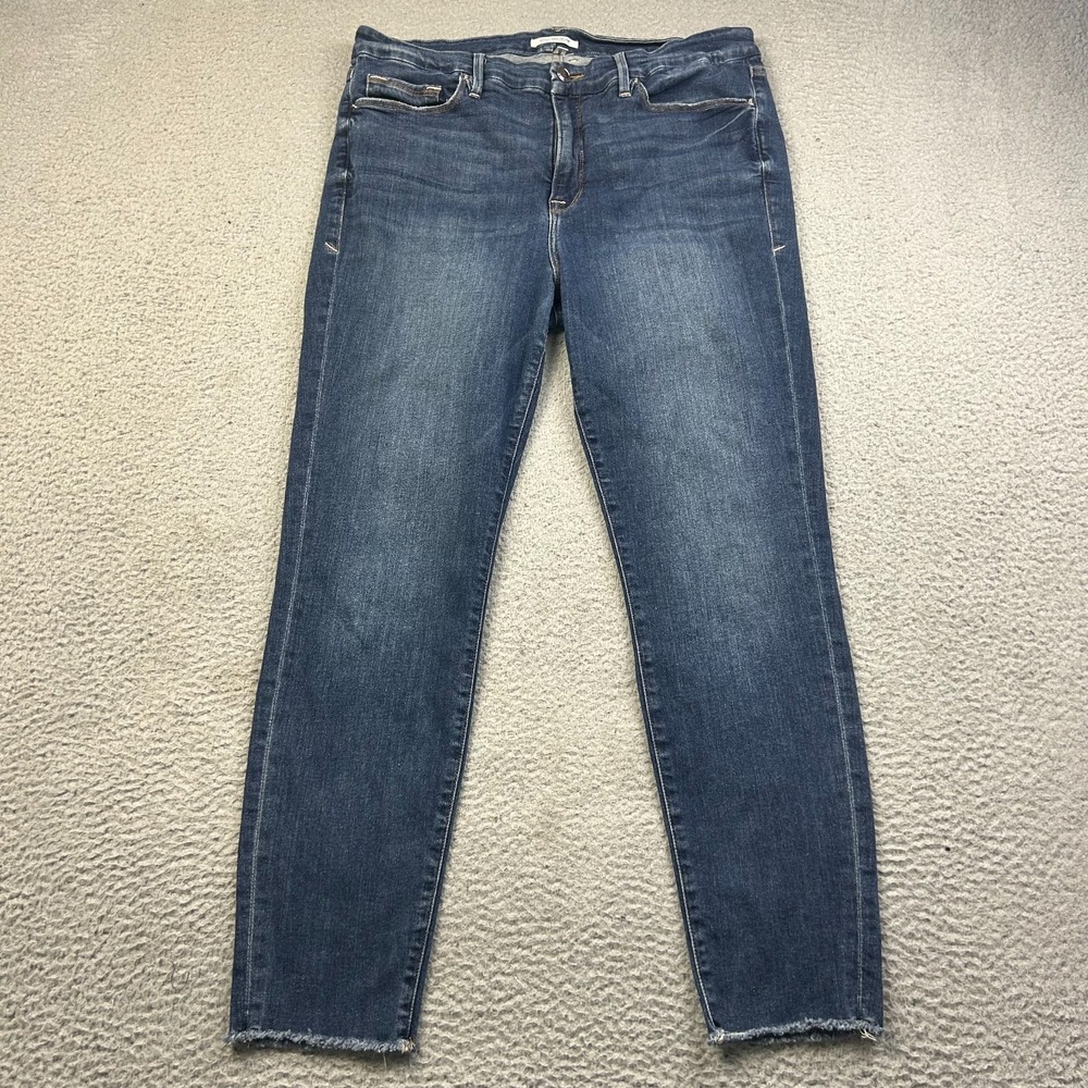 Good American Jeans Womens 18 Good Legs Blue High Rise Skinny Raw Hem Stretch